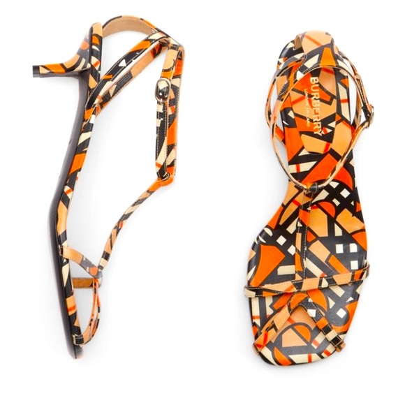 Burberry Black / Orange Lucy Kitten Heel Strappy Sandals - Picture 11 of 11